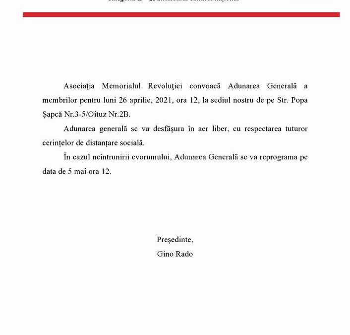 Anunț Adunarea Generală a membrilor 2021