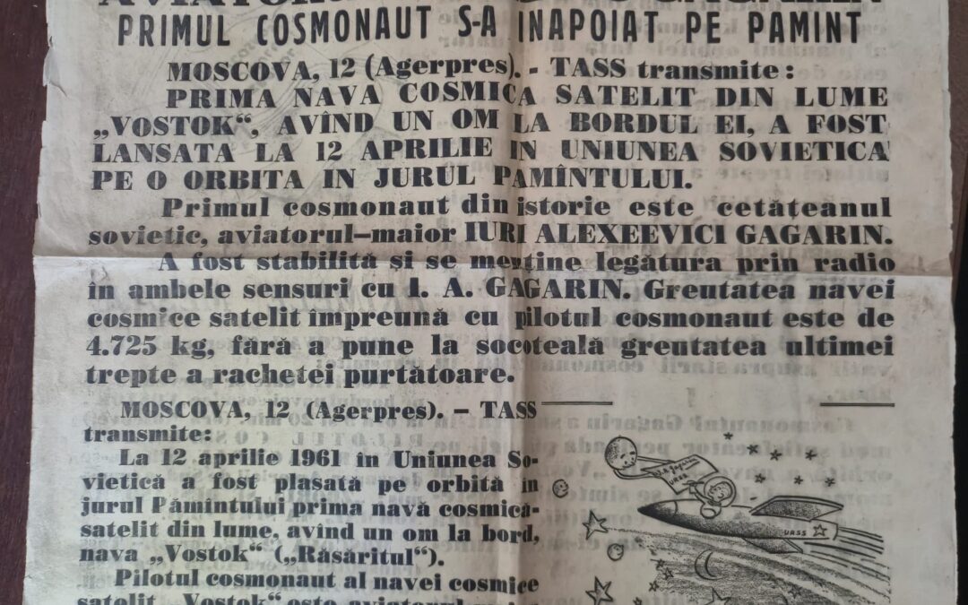 O descoperire rară din arhivele Memorialului Revoluției: ediții speciale ale ziarului „Informația Bucureștiului” dedicate cuceririi Cosmosului